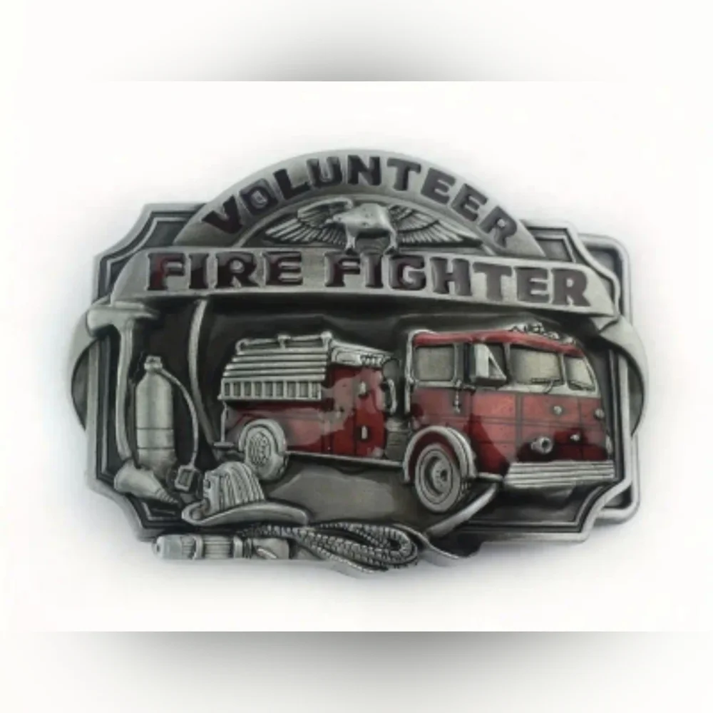 New Men's Zinc Alloy volunteer Fire Fighter Belt Buckle, fire truck, T3MISB1B